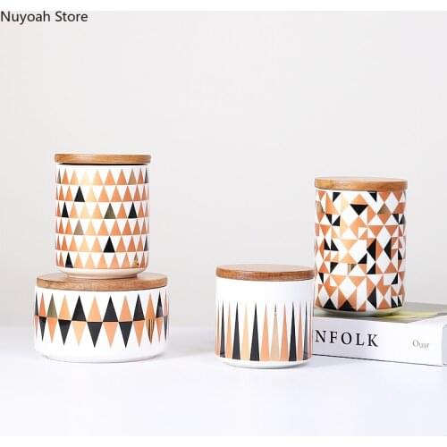 Modern Geometric Ceramic Sealed Jar Grain Separator Snack Storage Storage Jar Coffee Candy Jar Kitchen Storage Home Decoration