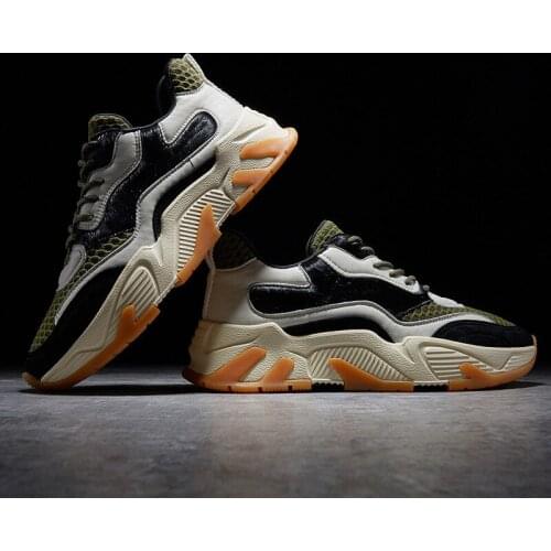 Increased thick-soled sports casual shoes color matching leather sneakers wear-resistant and breathable fashion mens shoes