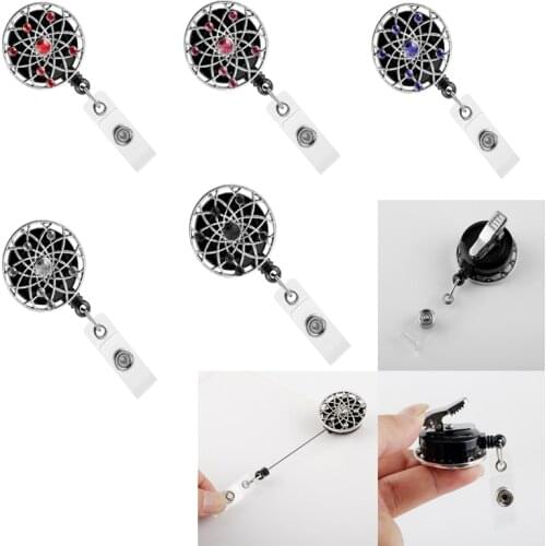 Supernatural Crystal Hollow Flower Retractable Badge Reel Pull Key Name Card ID Badge Holder Cute Buckle Name Tag Card Holder