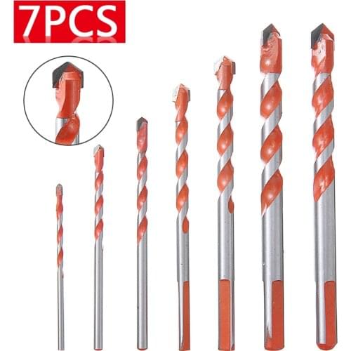 7pcs 3mm-12mm Triangle Twist Drill Bit Concrete Glass Ceramics Tile Drill Bits Round Shank Wall Hole Saw Drilling Tools