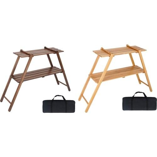 Outdoor 2 Layer Storage Stand Portable Foldable Multi-layer Shelf Camping Picnic Folding Table Hiking Picnic Bamboo Tool Rack