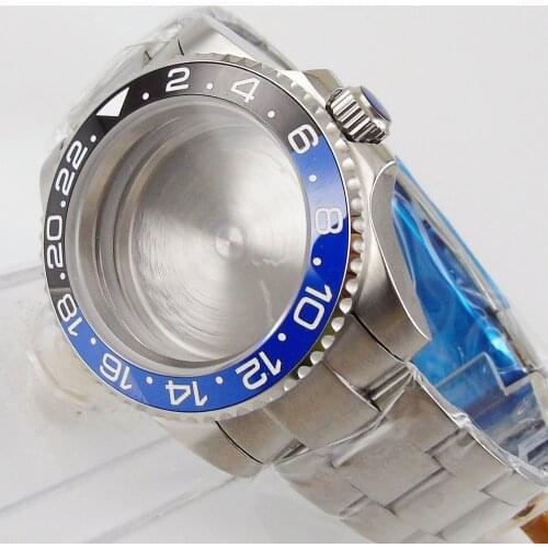 Mental Wristwatch Watch Case For NH35 NH36 BLUE RED Insert Unidirectional Solid Back Flat Sapphire Crystal Adjustable Buckle