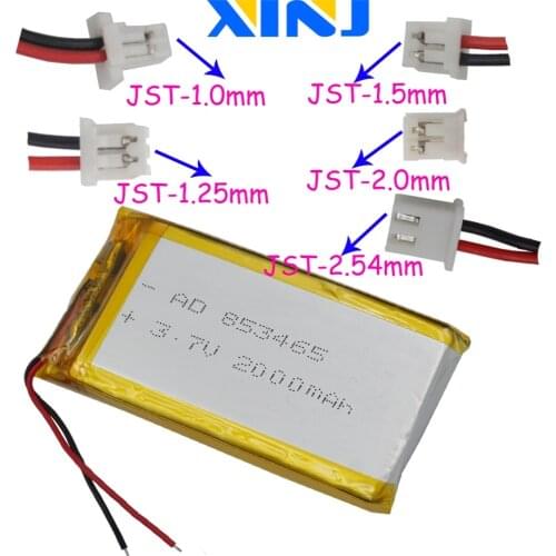 XINJ 3.7V 2000mAh Li Polymer Battery 2pin JST-PH 1.0/1.25/1.5/2.0/2.54mm 853465 For phone PDA MID tv box GPS bluetooth Tablet PC