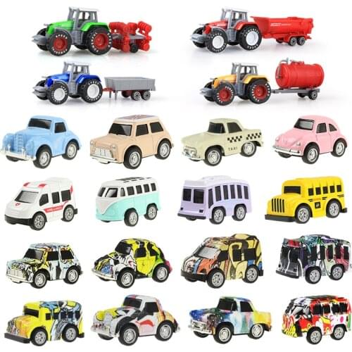 12 Styles Mini Diecast Car Alloy Pull Back Vehicles Model Toy Engineering Truck Taxi Bus Toys Car For Boy Kids Collection Gift
