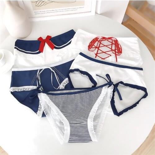 5pcs/Set Women Girl Cute Underwear Underpants Star Moon Bow Briefs Breathable Cotton Lace Panties (for 40kg-60kg)