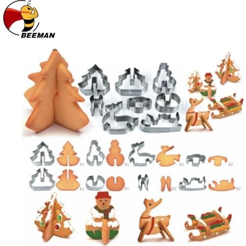 8pcs 3D Christmas Cookie Cutter Stainless Steel Cut Candy Biscuit Mold Cooking Tools DIY Christmas Decorations For Home New Year
