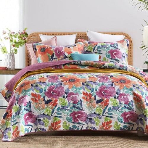 CHAUSUB Cotton Quilt Sets 3pcs Print Bedspread on the Bed Covers Pillowcase Queen Size Summer Blanket for Double Coverlet