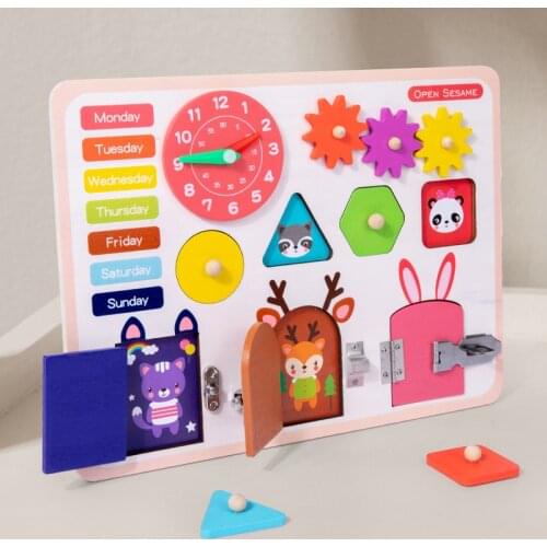 Montessori Wooden Toy Busy Board Life Skills Training Shape Matching Lock Cognition Educational Sensory Board Toys For Kids