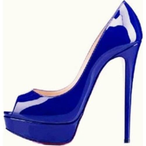 Cheap Sale Patent Leather Platform Peep Toe Party Pumps Super High Heel Shoes Woman Solid Wedding Heels Banquet Dress Prom Shoes