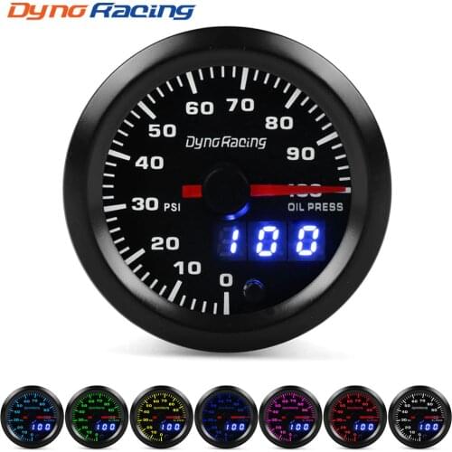 Dynoracing Dual Display 52MM 7 Colors Oil pressure gauge 0-100PSI Oil press gauge with stepper motor
