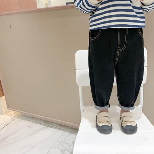 Baby Boy Girl Korean Style Jeans New Fashion Childrens Casual Solid Color Jeans Spring Autumn Kids Denim Loose Pants 1-7 Years