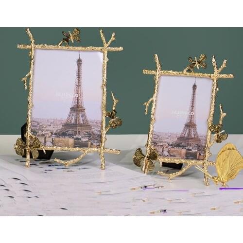 European exquisite golden metal imitation branches photo frame Brief rustic home office photo holder decoration