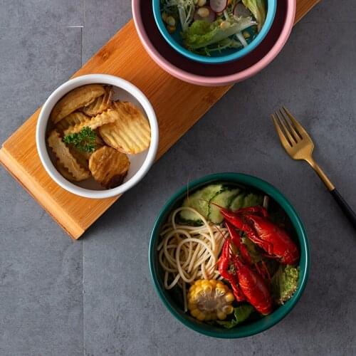 Nordic creative ceramic Matt soup bowl salad bowl thick soup bowl household rice bowl Fahai bowl tableware breakfast bowl