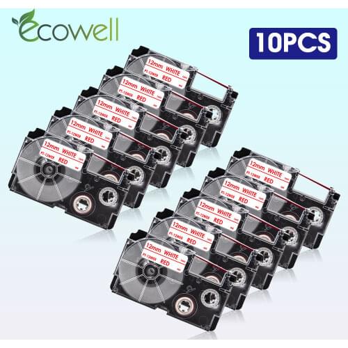 Ecowell Label Tape Compatible Casio XR-12WER XR12WER XR 12WER 12mm printer ribbon Red on White for Casio KL-60 100 Label Maker