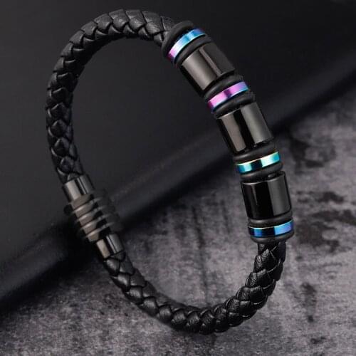 LAMEMDEE Punk Threaded Button Metal Weaving Bracelet Men Women Stainless Steel Twining Classic Style Charm Black High Quality