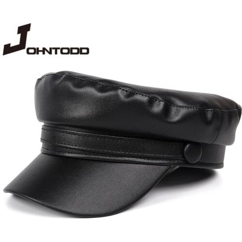 Fashion ladies mens military hats spring and autumn sailor caps black ladies beret flat caps captain caps cadet octagonal caps