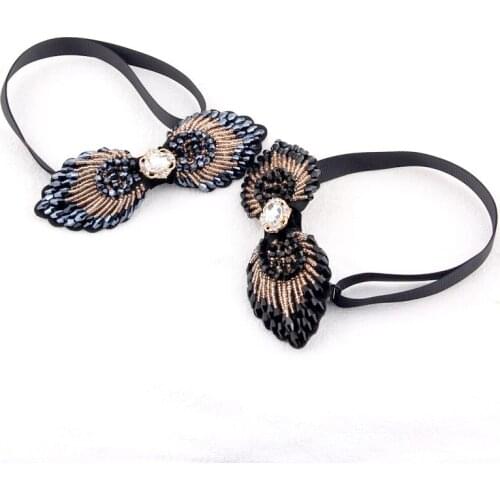 Fashion Shiny Crystal Rhinestone Golden Plated Faceted Little Glass Beads Embroidery Bowknot Unisex Neck Tie Bowtie Adjustable