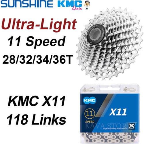 SUNSHINE 11V Groupset Cassette 11T-28T/32T/34T/36T KMC X11 Chain 118 Links 11 Speed K7 Set for Shimano HG 11S Road Bicycle Parts