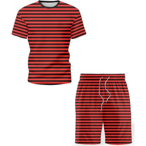 2021 Summer New Mens Sets Hawaii O-Neck Striped T-Shirt+Mens Shorts Sportswear Casual Sweatshirt Fitness Clothes Couple Sets