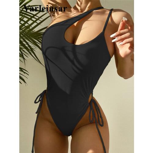 New Sexy Asymmertic Strappy Monokini Thong One Piece Swimsuit Women Swimwear Female High Cut Bather Bathing Suit Swim Lady V3103