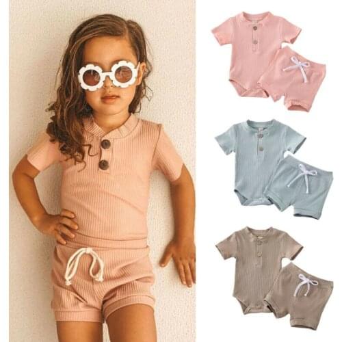 Newborn Kid Baby Boy Girl Clothes Knitted Romper+Shorts Outfits Summer Short Sleeve Baby Clothing Set