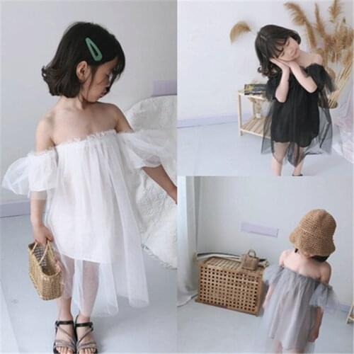 2 3 4 5 6 7 Years Toddler Girls Dress 2021 Summer Baby Fashion Off Shoulder Net Yarn Dress Korean Kids Princess Dress for Girls