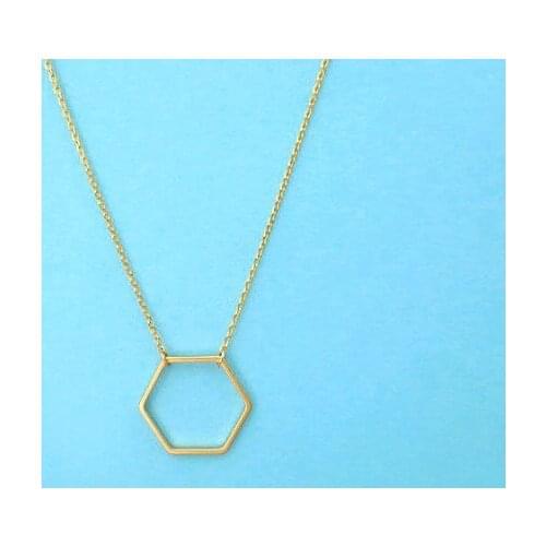 Outline Cutout Geometric Hexagon Simple Polygon Polygonal Female Wedding Lucky charm Necklace Pendant Jewelry