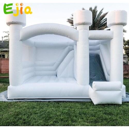 Durable Pvc Commercial White Bounce Castle With Slide Combo Inflatable Jumping House Tent With Air Blower For Outdoor Fun
