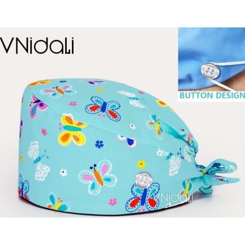 Adjustable Working Cap with Button, Cotton Working Hat Sweatband, Elastic Bandage Tie Back Hats for Women & Men scrub hats