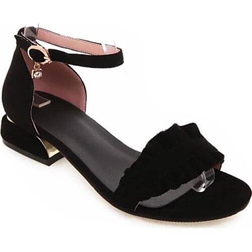 Oversized 12 13 14 Word belt high heels sandals women shoes woman summer ladies Wrinkled sandals