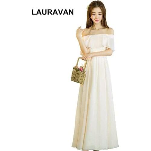 Champagne bridesmaids formal teen brides maid dresses long chiffon off shoulder party bridesmaid dress boat neck for guest adult