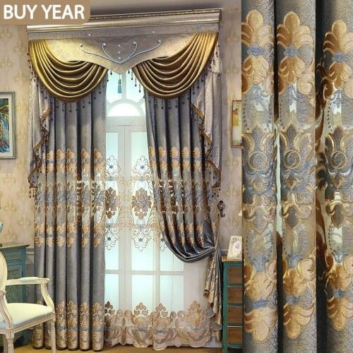 European Style Curtains for Living Room Dining Room Bedroom Chenille Curtains Embroidered Valance Finished Product Customization