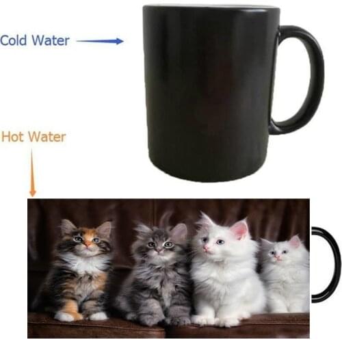 Cute Kittens Cats Fluffy Mugs Heat Reveal Travel Cold Hot Sensitive MilkTransforming Porcelain Tea Coffee Mugs