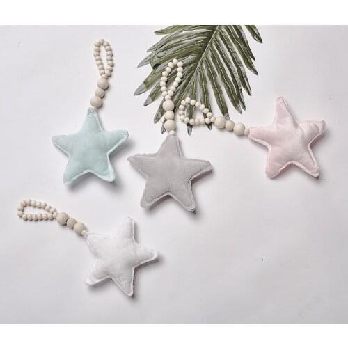 INS Nordic Home Decor Wooden Beads Moon Star Heart Ornaments Dream Catcher Kids Room Baby Tent Pendants Wall Hanging Decor 25