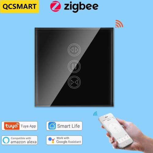 Tuya Smart ZigBee 3.0 EU Curtain Black Color Touch Switch for Roller Shutter App Timer Support Google Home Alexa Automation DIY