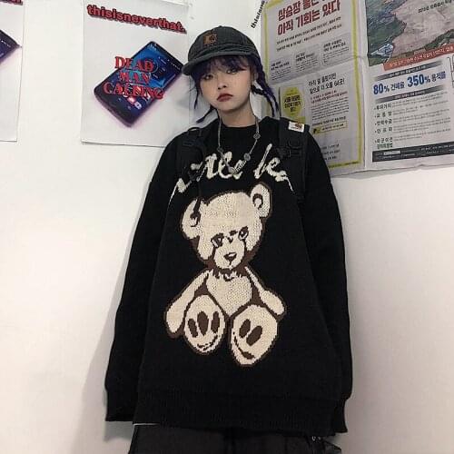 Sweater Womens Loose Jacket Autumn Korean Cute Cartoon Bear Casual Pullover Soft Girl Kawaii Long Sleeve Knitted Top
