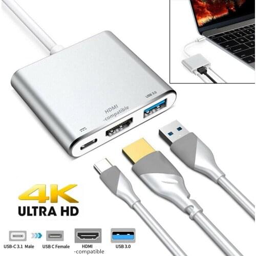 Type C USB 3.1 to USB-C 4K HDMI-compatible USB 3.0 Adapter Converter Cable 3 in 1 Hub For Macbook Pro