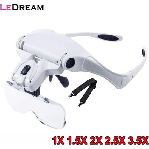 1X 1.5X 2X 2.5X 3.5X Adjustable Headband Light Magnifier Glass Loupe For Eyelash Extension Grafting Repair Tattoo Accessory Tool