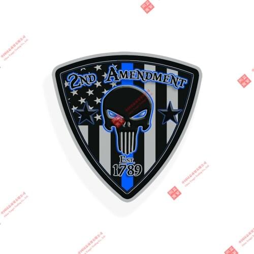 Funny Racing 2nd Amendment Skull Sticker USA Flag Blue Line Police Car Vehicle Window Decal Racing Motorcycle Helmet Stickers