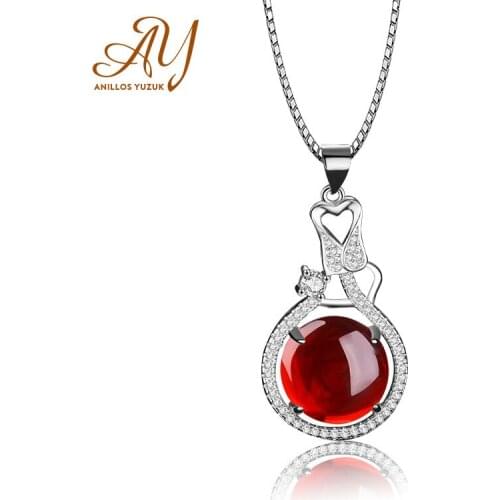 Anillos Yuzuk Agate Gemstone Pendant With Chain For Women Solid 925 Sterling Silver Corundum Gemstone Round Necklace