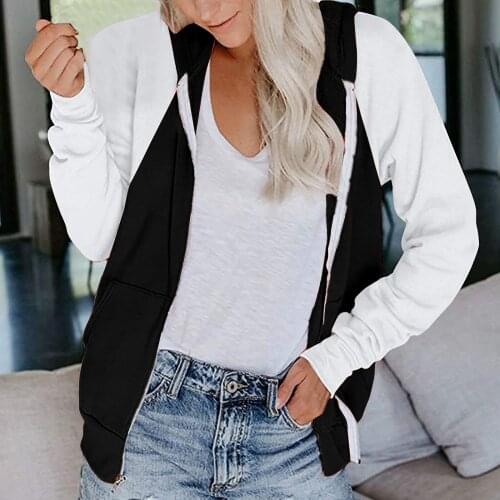 2021 Autumn Womens Casual Jackets With Hood Zipper Fly Pockets Jackets Long Sleeve Patchwork Jackets casaco feminino