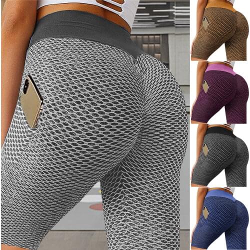 Women Jacquard Honeycomb Fitness Pants Peach Hip High Waist Lift Fitness Belly Texture Pleated Shorts Running Tight Yoga Shorts