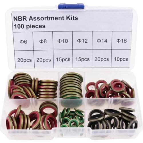 100pc Washer Gasket Flat Self Centered Seal Assortment Kit M6 M8 M10 M12 M14