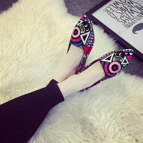 2016 New Spring Autumn Women Shoes Canvas Flats Pointed Toe Casual Shoes Woman Loafers Printing Ballet Slip on flat shoes K290