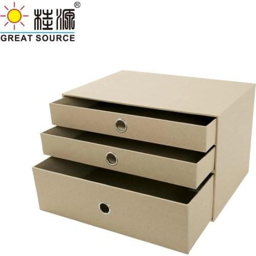 3 Layers Cabinet Cardboads Office Desk Top Organizer Home Storage 3 Drawers Cabinet Beige Faux Linen Natrual Wood Paper (2PCS)