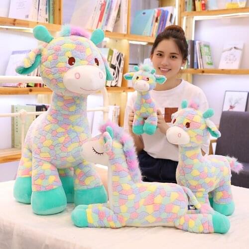 30-90cm Lovely Colorful Deer Plush Toys for Children Soft Animal Giraffe Dolls for Kids Baby Stuffed Pillows Kawaii Xtmas Gift