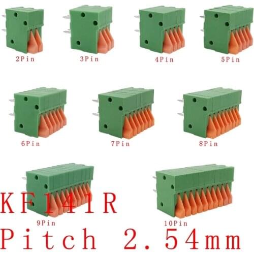5Pcs 2.54mm Pitch Green 2/3/4/5/6/7/8/9/10 Pin KF141R PCB Straight / Bent Foot Connectors Spring Screless Terminal Blocks