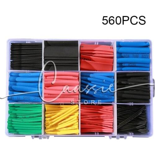 560pcs Heat Shrink Tube Wire Cable Insulated Sleeving Tubing Set Assortment Electronic Polyolefin Wire Cable Sleeve Kit
