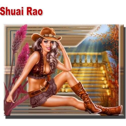 5d diy diamond painting"Sexy Cowgirls"mosaic cross stitch Portrait 3d embroidery diamond round square stones Can be Mysterious
