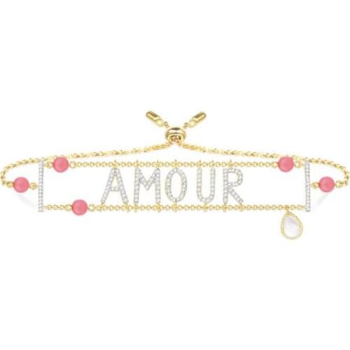 SOELLE 925 Sterling Silver Red Coral Letter AMOUR Bracelet Inlayed Zircon CZ Natural Shell Women Fine Jewelry Adjustable Chain